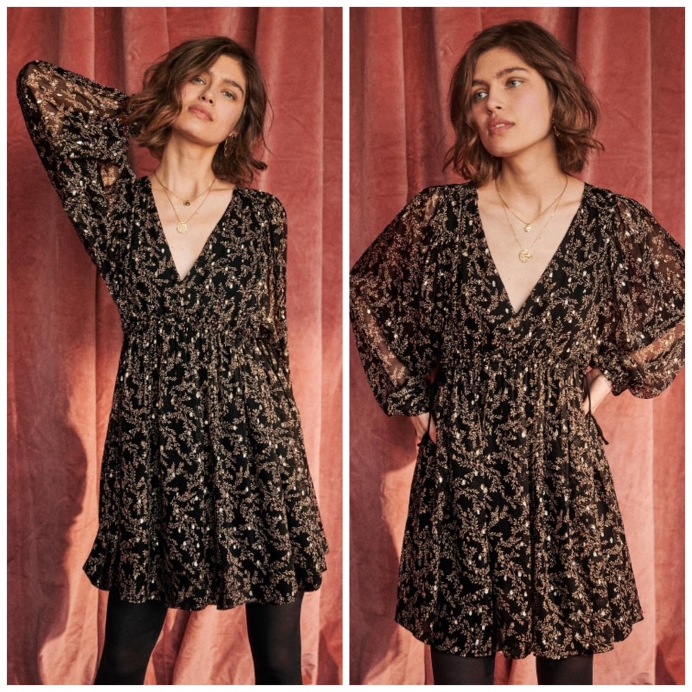 Sézane Evely Print Foliage Silk Dress